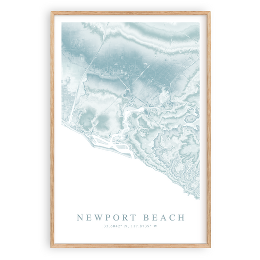 newport beach california map print in wood frame