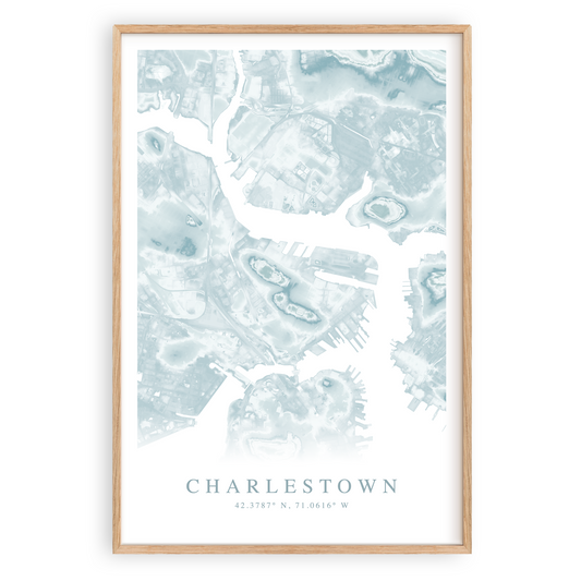 charlestown massachusetts map poster in wood frame