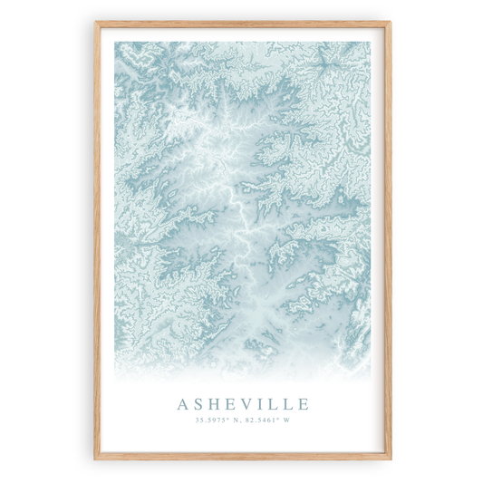 asheville north carolina map print in wood frame