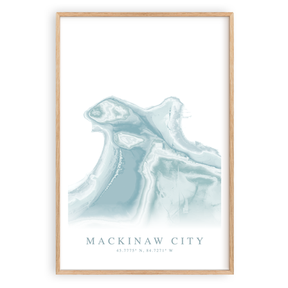 mackinaw city michigan map print in wood frame