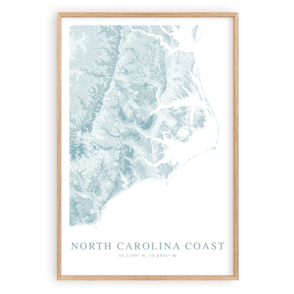 north carolina coast map print in wood frame