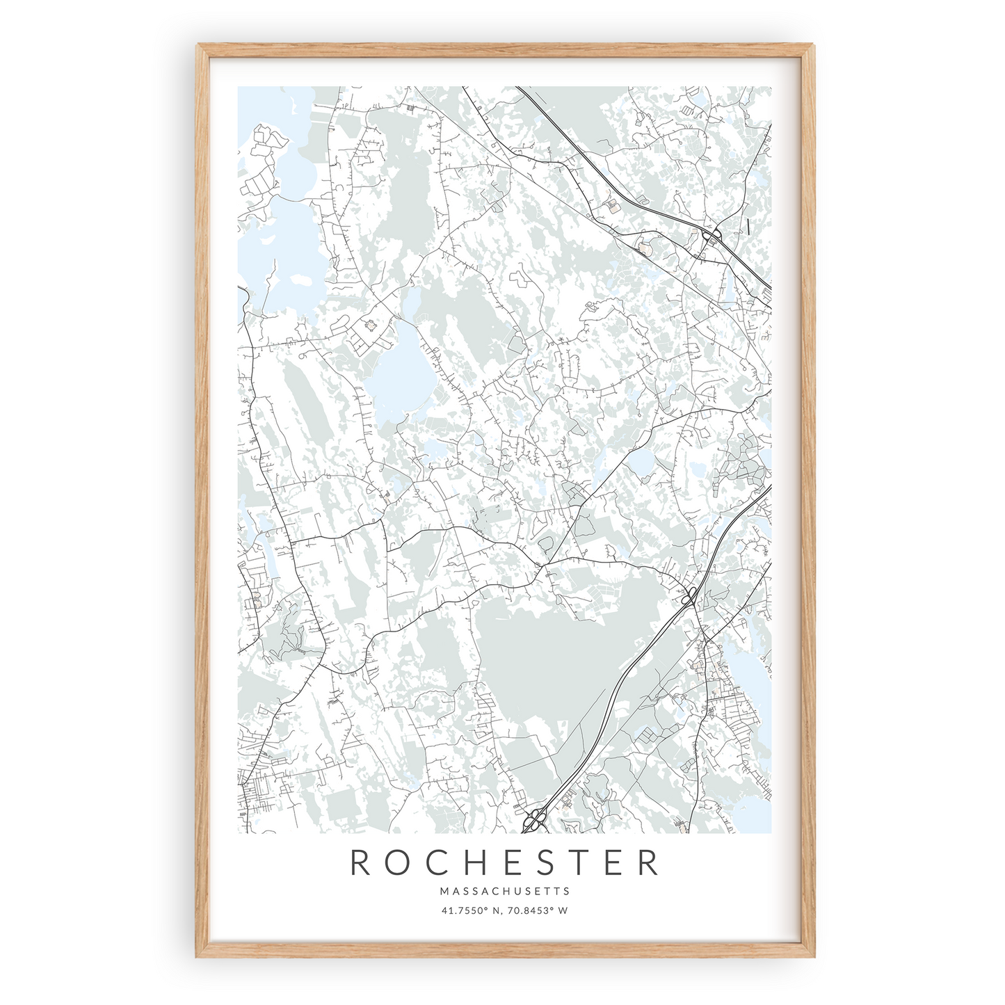 rochester massachusetts map in wood frame