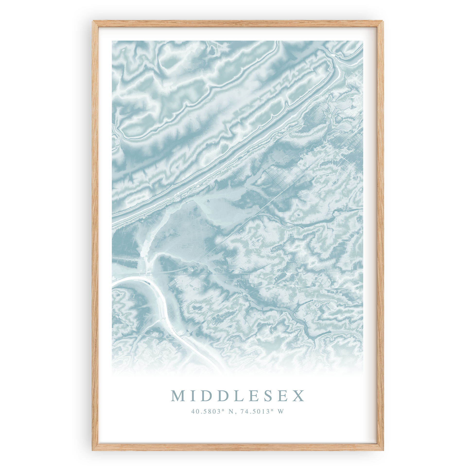 middlesex new jersey map print in wood frame