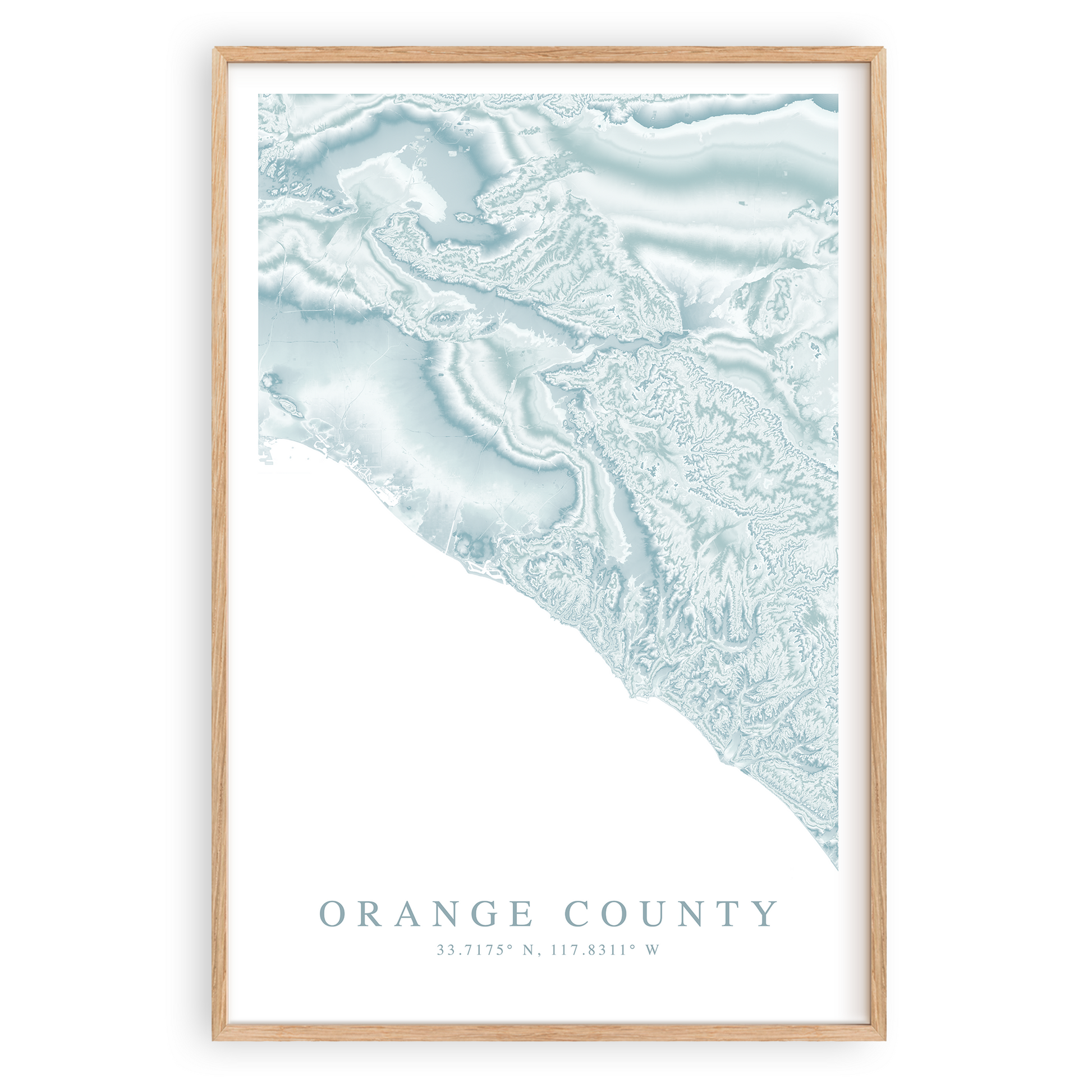 orange county california map print in wood frame