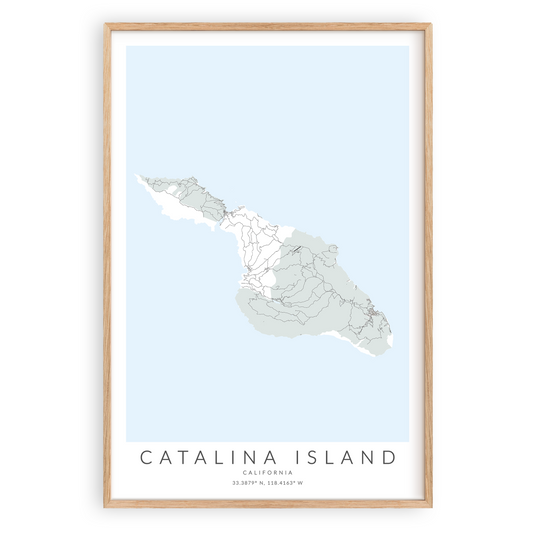 catalina island california map in wood frame