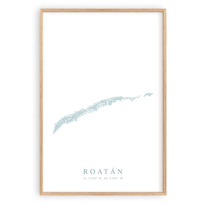 roatan honduras map print in wood frame