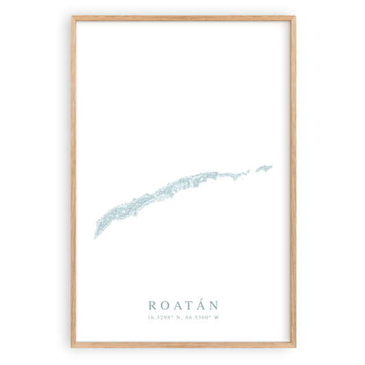 roatan honduras map print in wood frame
