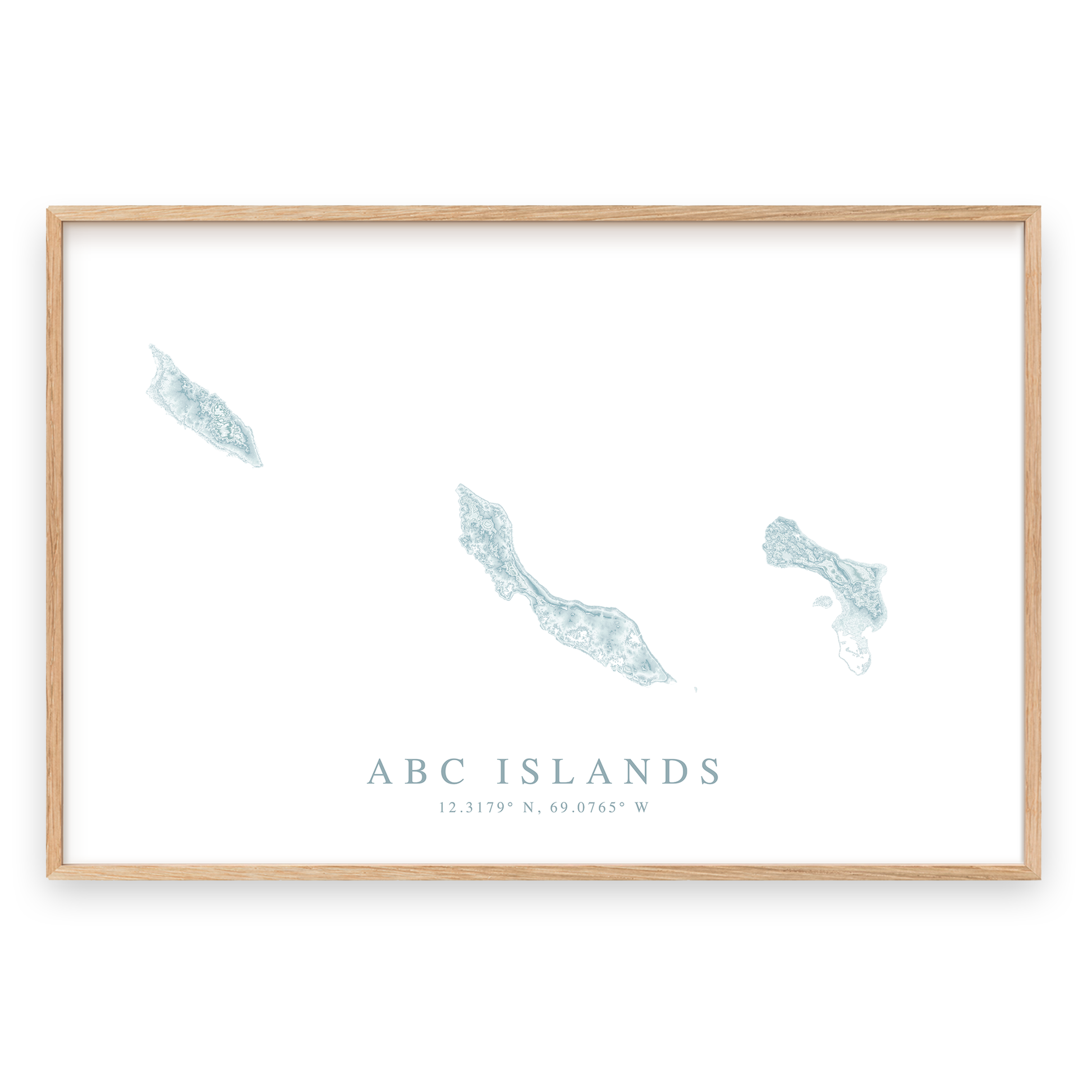 abc islands map print in wood frame