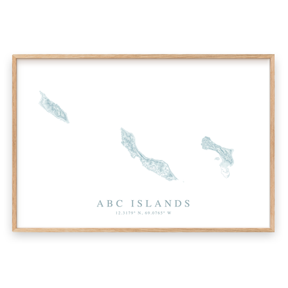 abc islands map print in wood frame