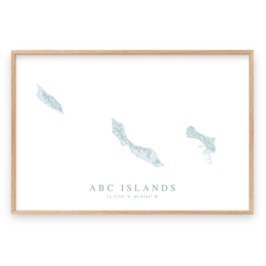 abc islands map print in wood frame