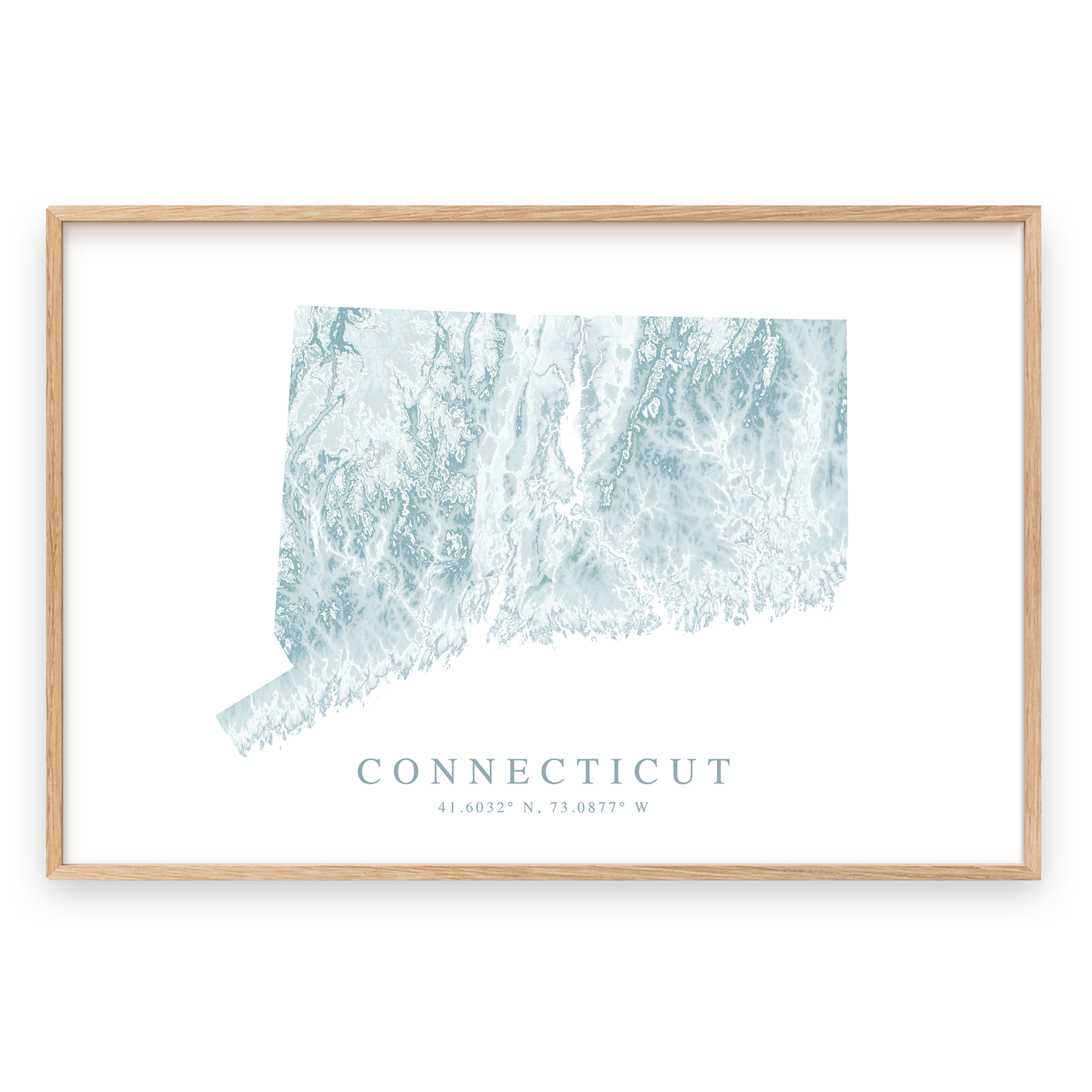 connecticut map print in wood frame