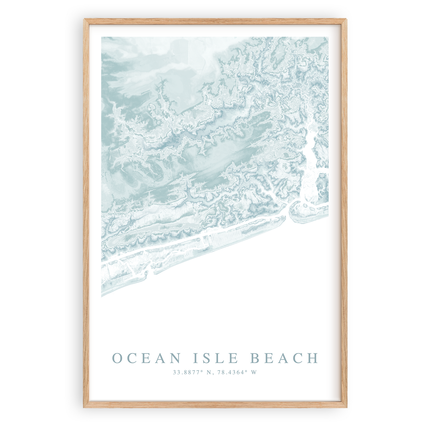 ocean isle beach north carolina map print in wood frame