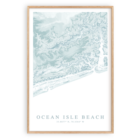 ocean isle beach north carolina map print in wood frame