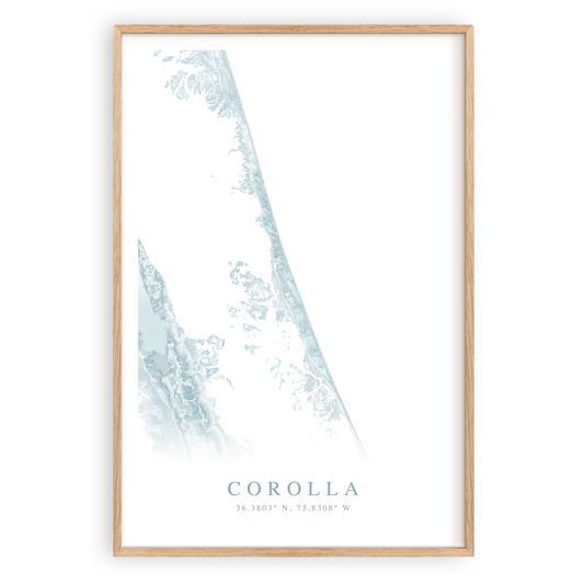 corolla north carolina map print in wood frame