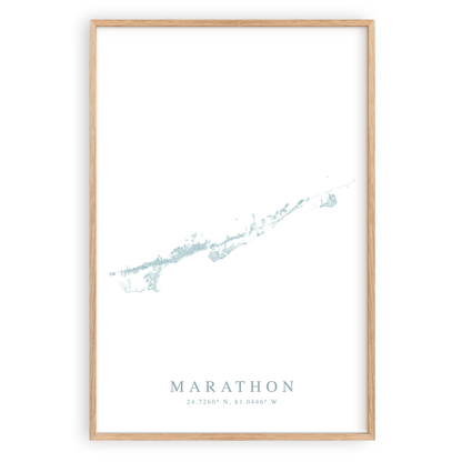 marathon florida map print in wood frame