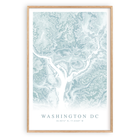 washington dc map print in wood frame