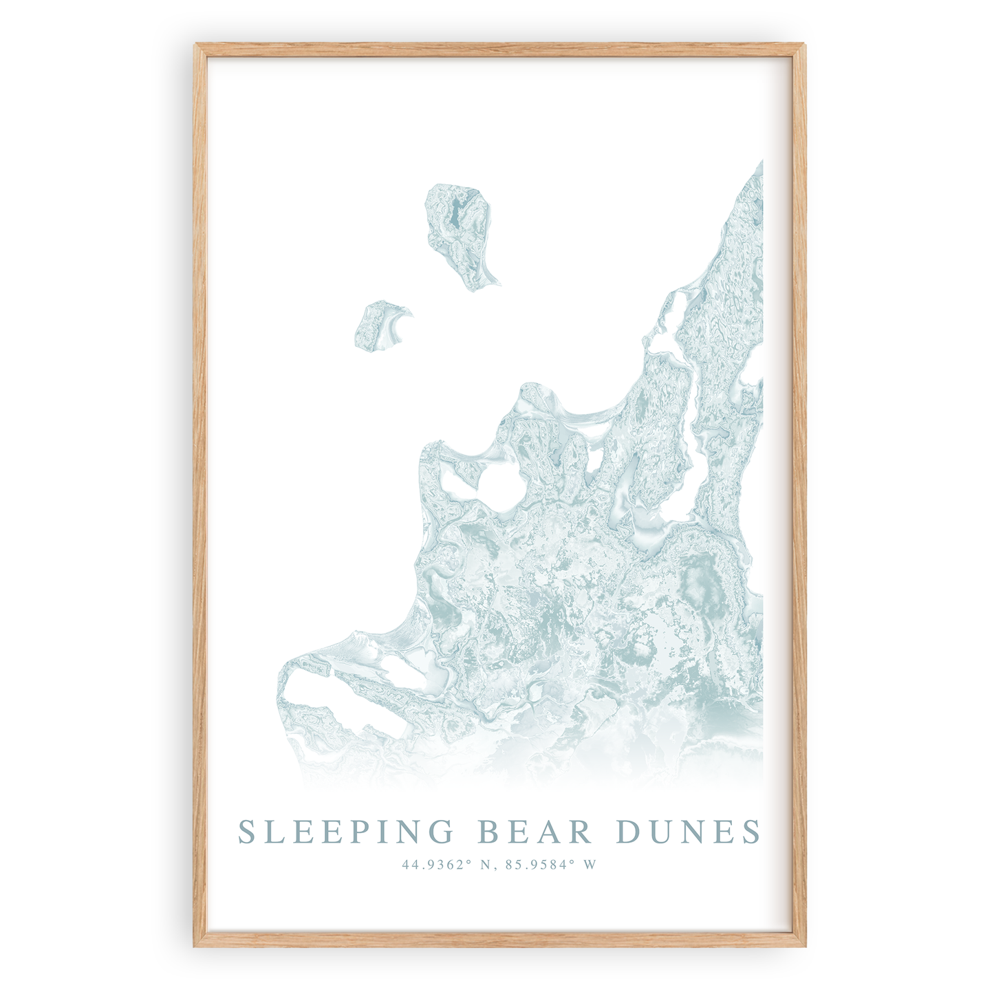 sleeping bear dunes michigan map print in wood frame