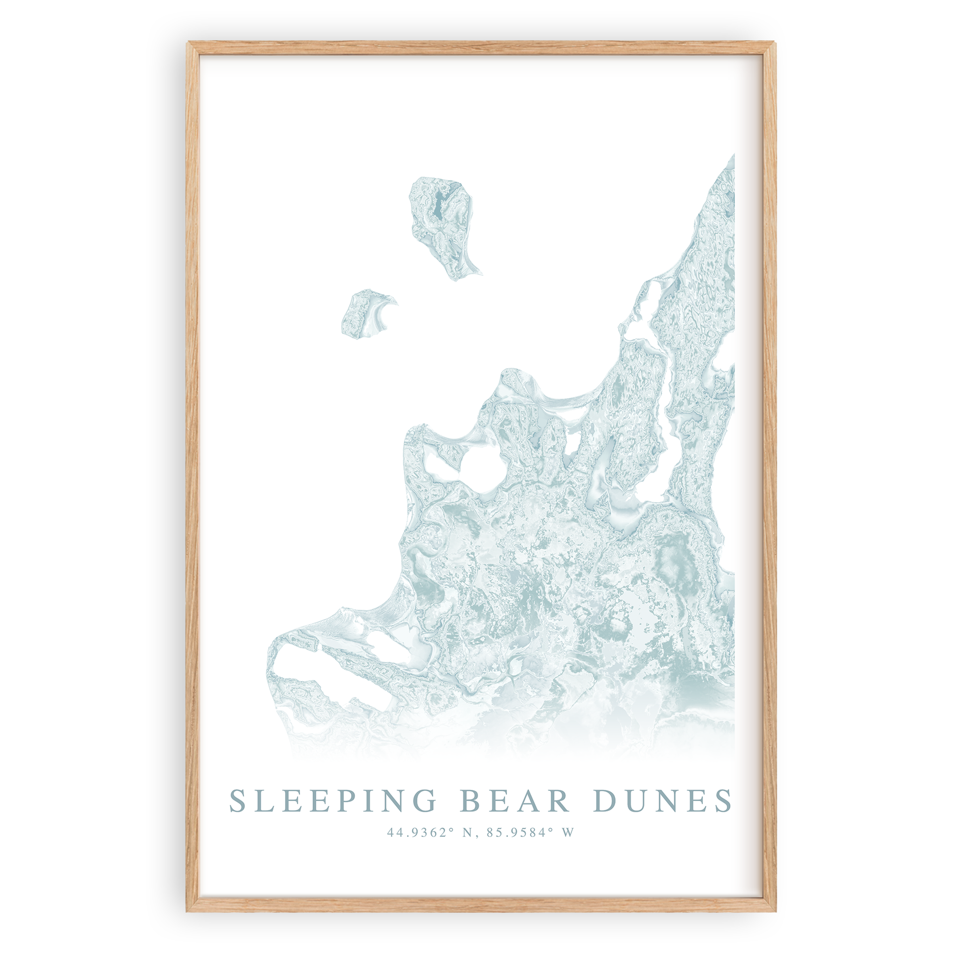 sleeping bear dunes michigan map print in wood frame