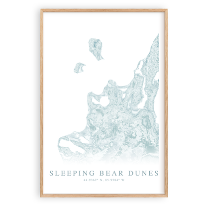 sleeping bear dunes michigan map print in wood frame