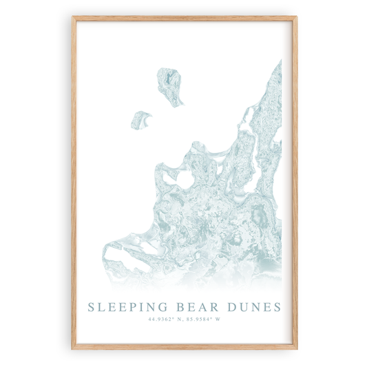 sleeping bear dunes michigan map print in wood frame