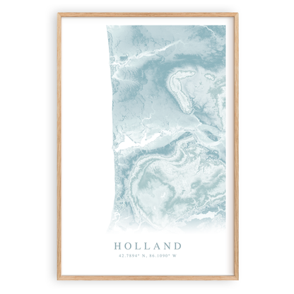 holland michigan map print in wood frame