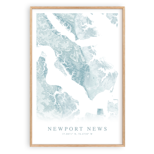 newport news virginia map print in wood frame