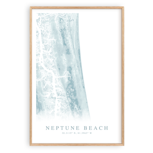 neptune beach florida map print in wood frame