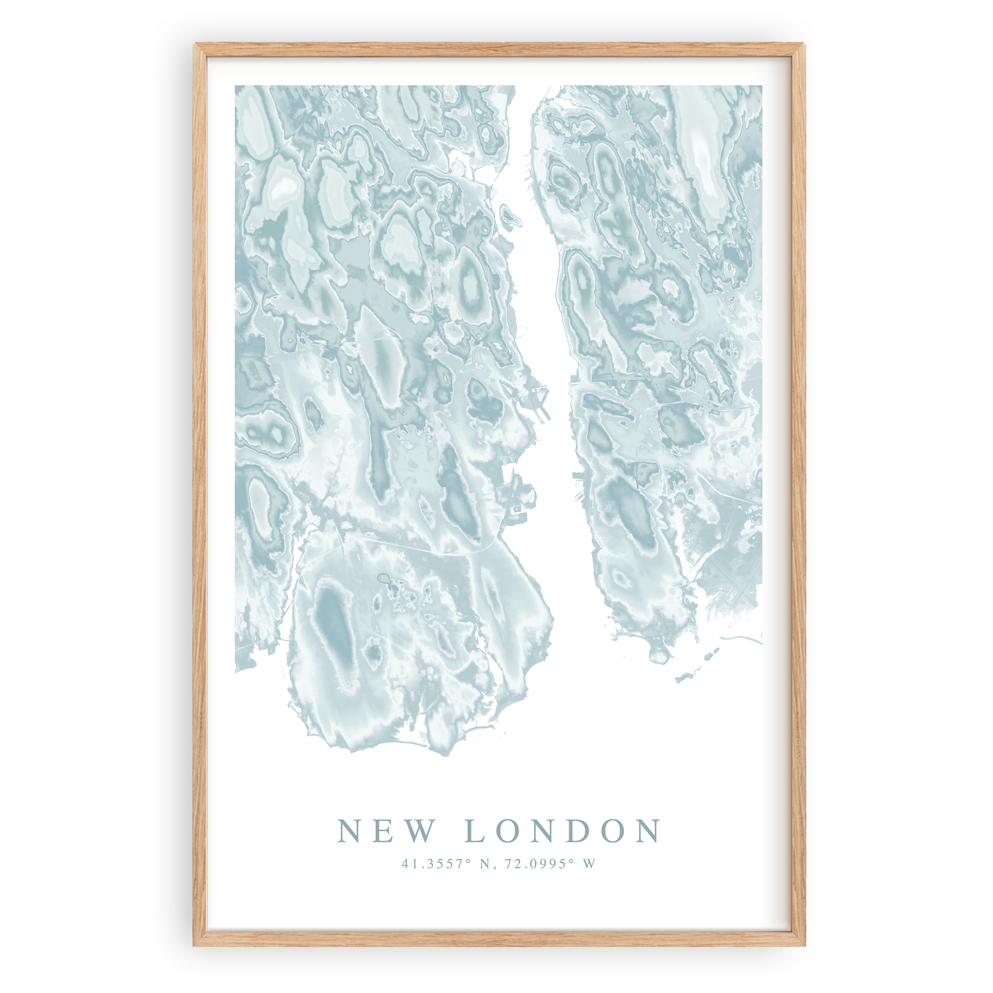 new london connecticut map poster in wood frame