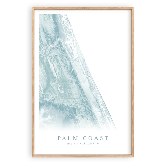 palm coast florida map print in wood frame