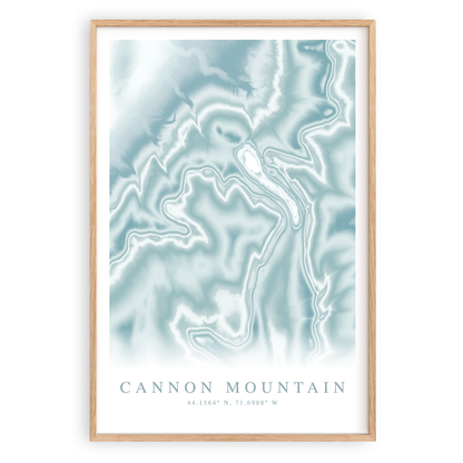 cannon mountain new hampshire map print in wood frame