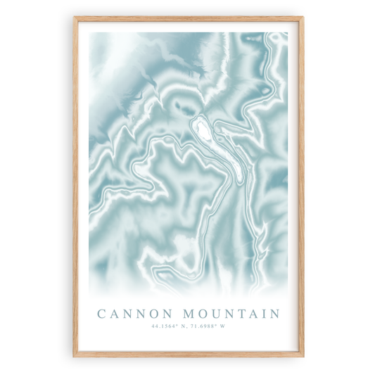 cannon mountain new hampshire map print in wood frame