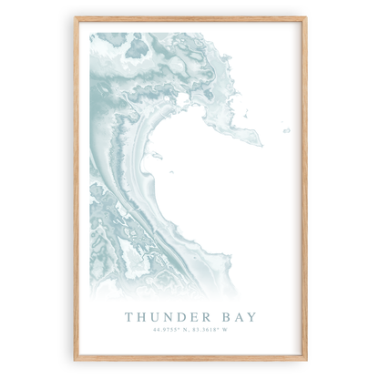 thunder bay michigan map print in wood frame