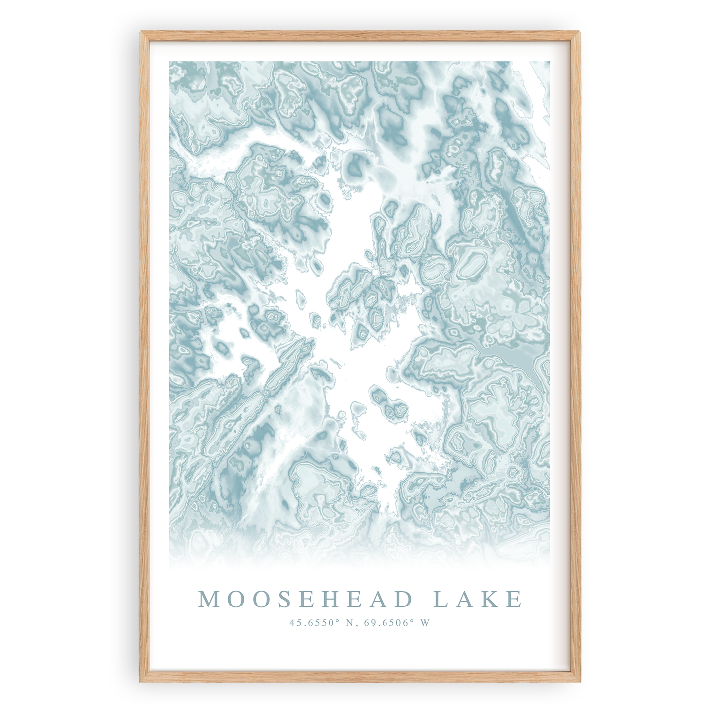 moosehead lake maine map print in wood frame