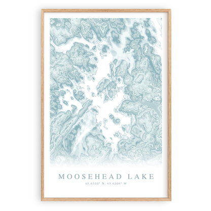 moosehead lake maine map print in wood frame