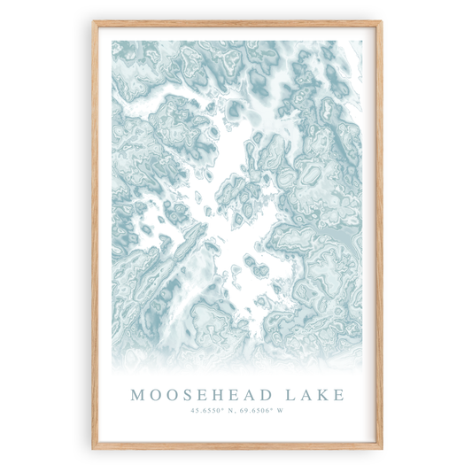 moosehead lake maine map print in wood frame