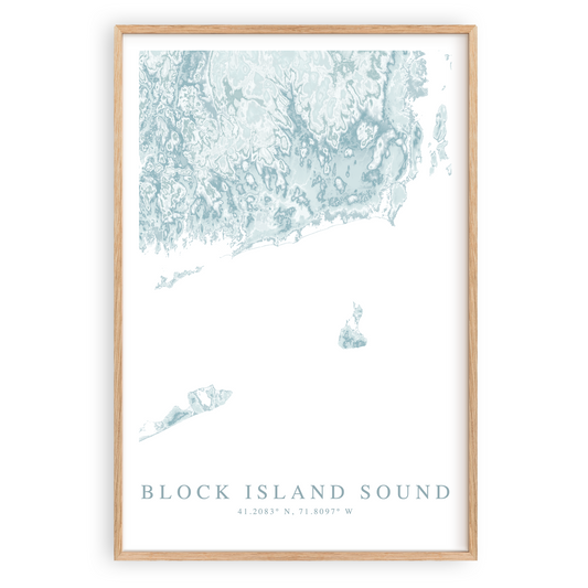 block island sound map in wood frame