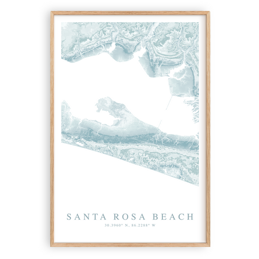 santa rosa beach florida map print in wood frame