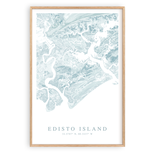 edisto island south carolina map print in wood frame
