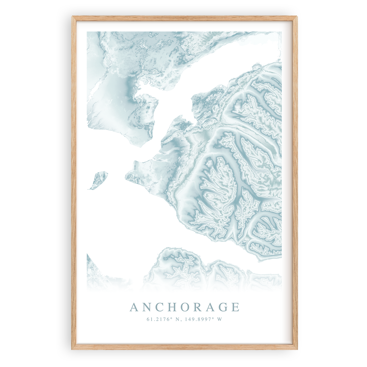 anchorage alaska map print in wood frame