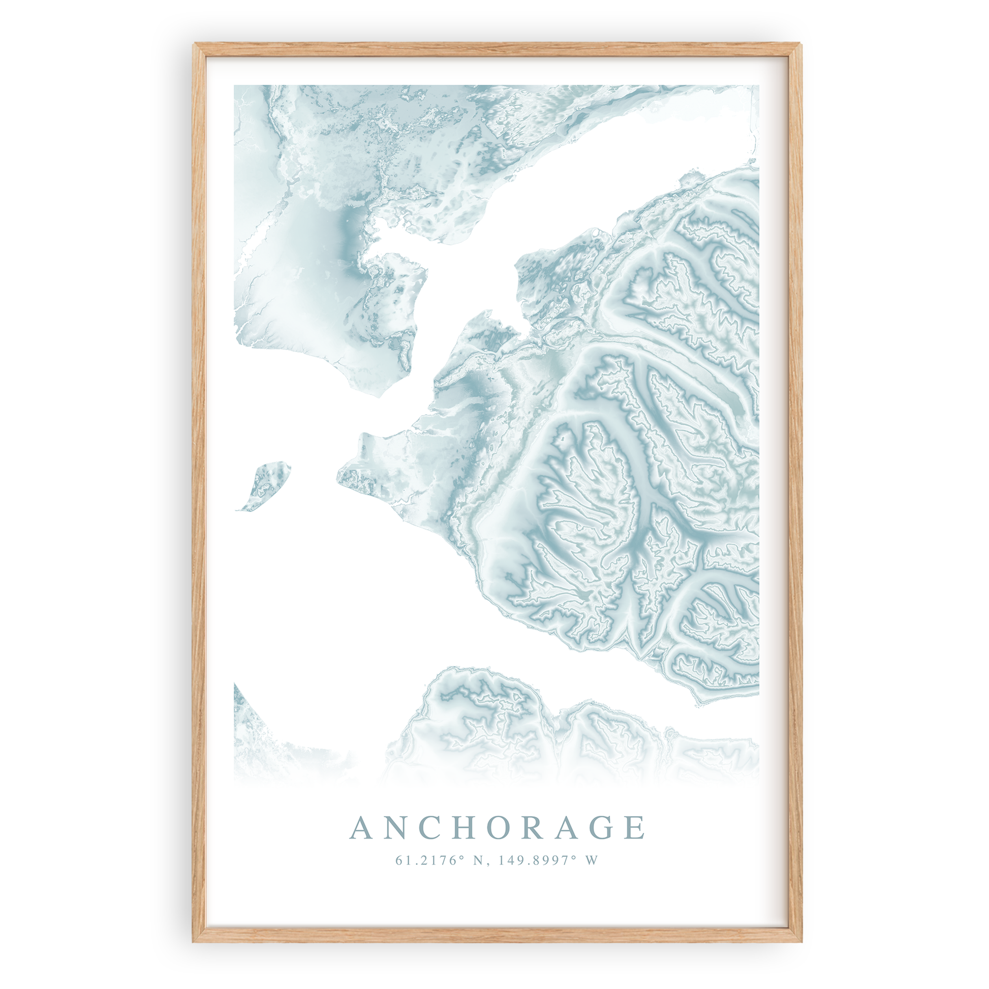 anchorage alaska map print in wood frame