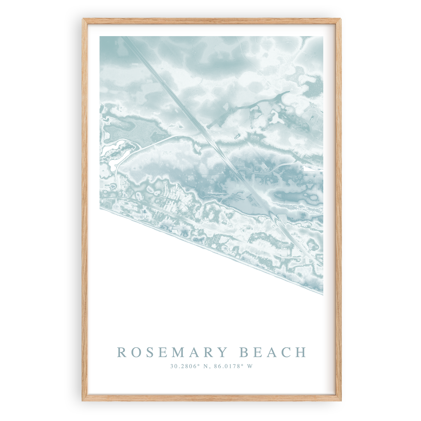 rosemary beach Florida maps print in wood frame