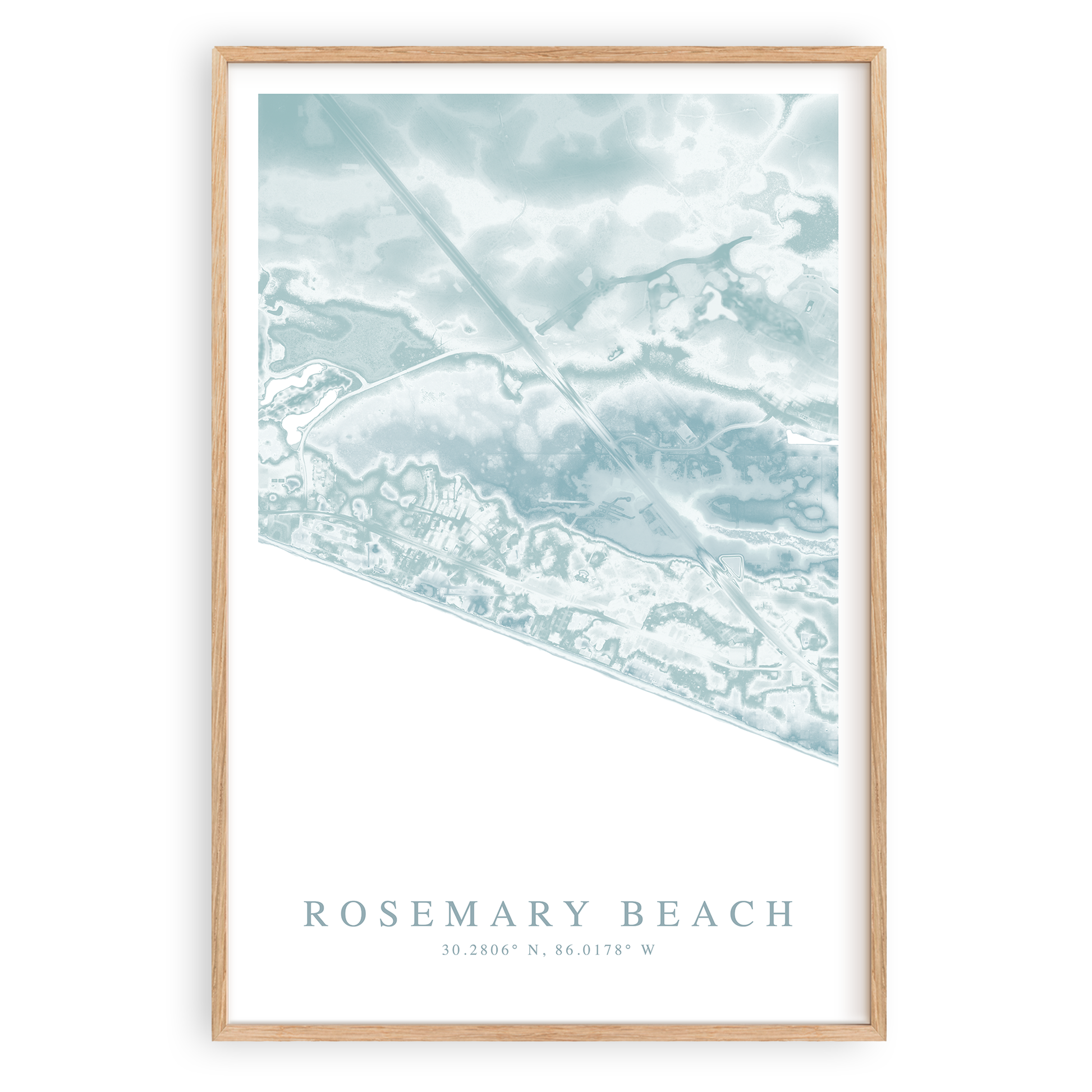 rosemary beach Florida maps print in wood frame