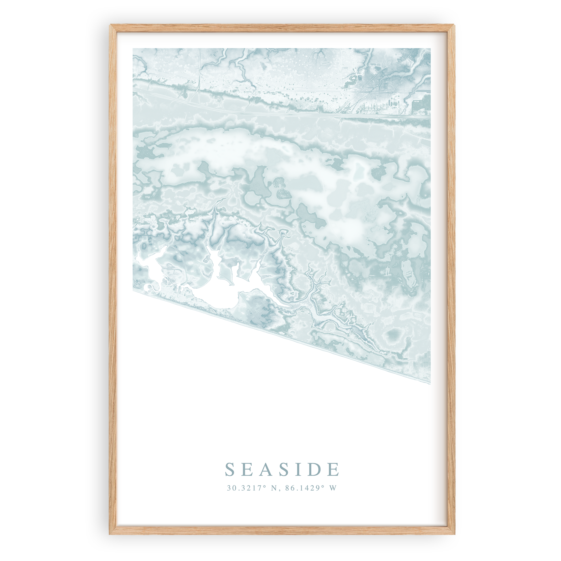 seaside florida map print in wood frame
