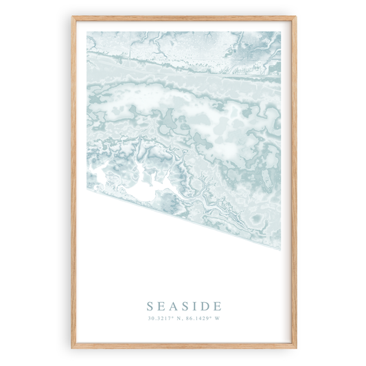 seaside florida map print in wood frame