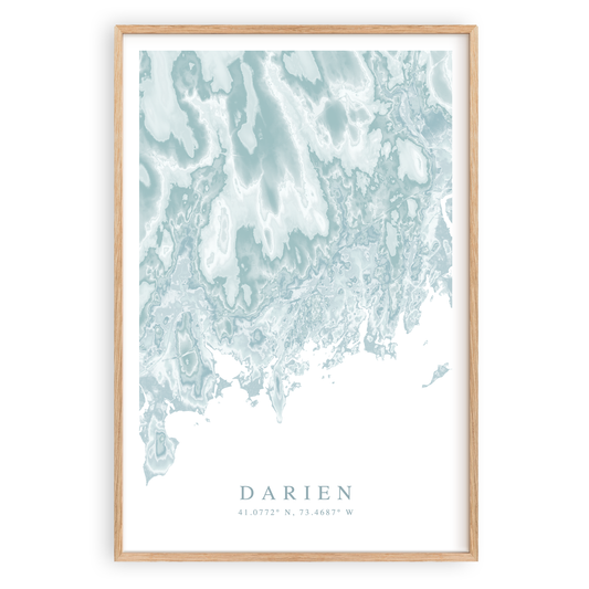 darien connecticut map print in wood frame