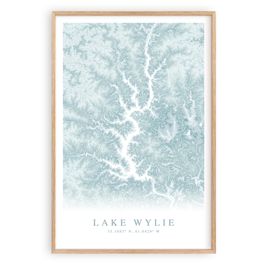 lake wylie map print in wood frame