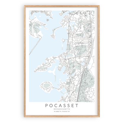 pocasset massachusetts map print in wood frame