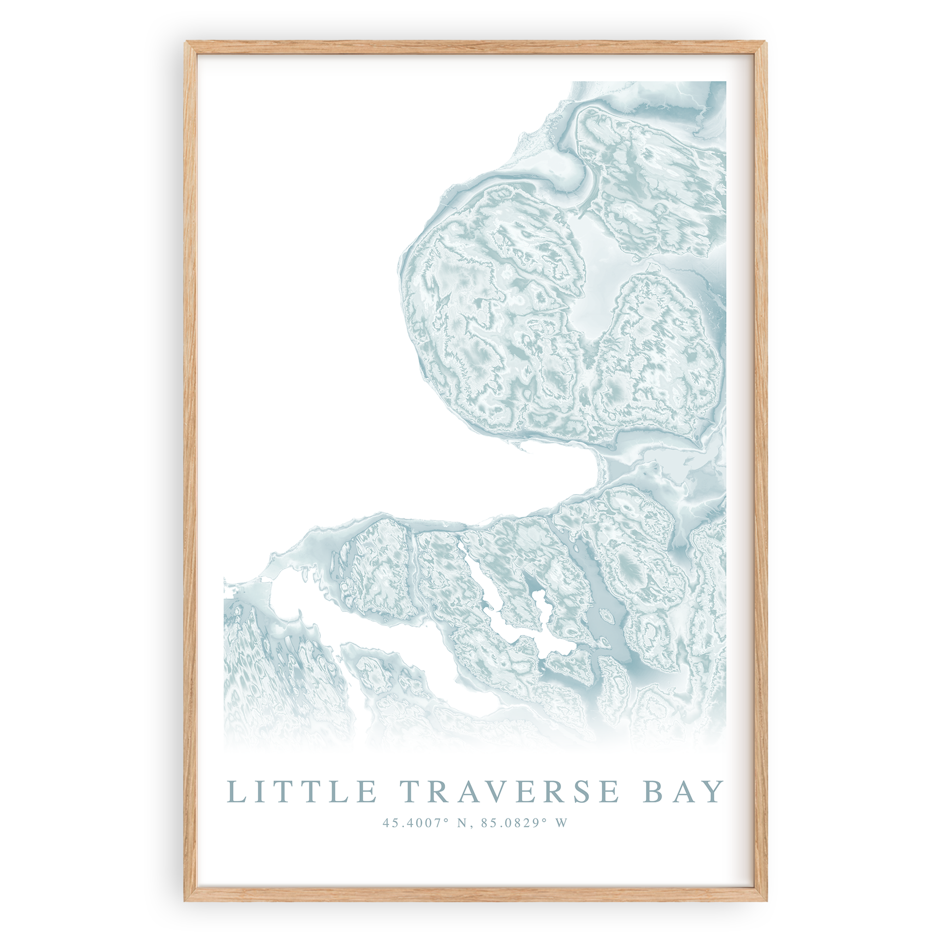 little traverse bay michigan map print in wood frame