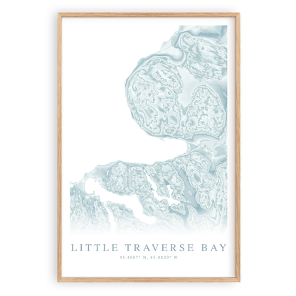little traverse bay michigan map print in wood frame