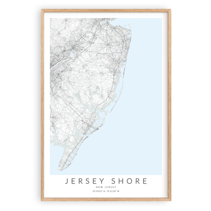 jersey shore map print in wood frame